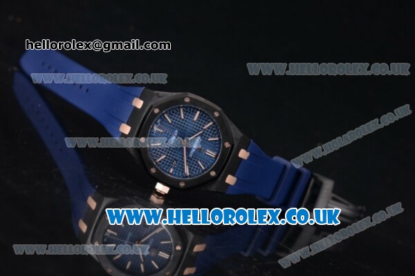 Audemars Piguet Royal Oak 36mm Asia ST16 Automatic PVD Case with Blue Dial Stick Markers and Blue Rubber Strap (EF) - Click Image to Close
